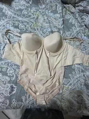 Flexees Beige Nude Bodysuit with Built-In Cups